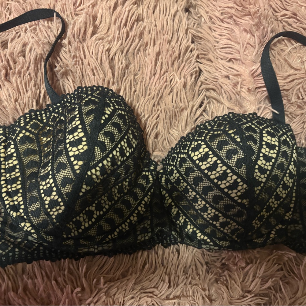 Adore Me Black and Cream Lace Bra